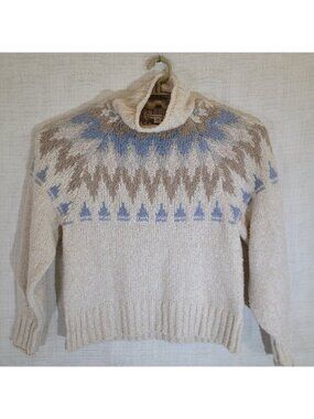 American Eagle Sweater Womens Small Ivory Turtle Mock Neck Soft Knit Aztec Top